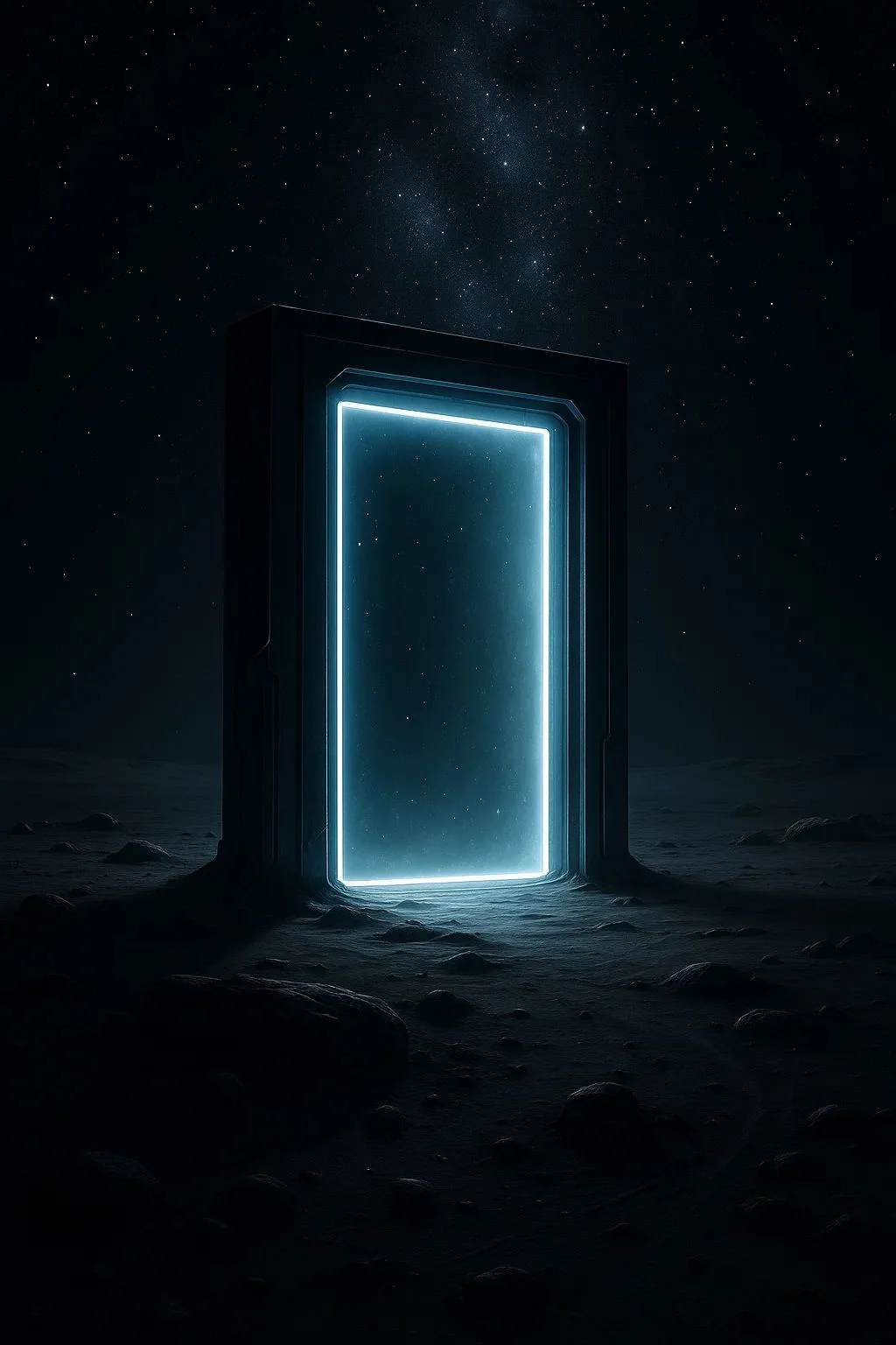 A glowing blue portal in a dark space